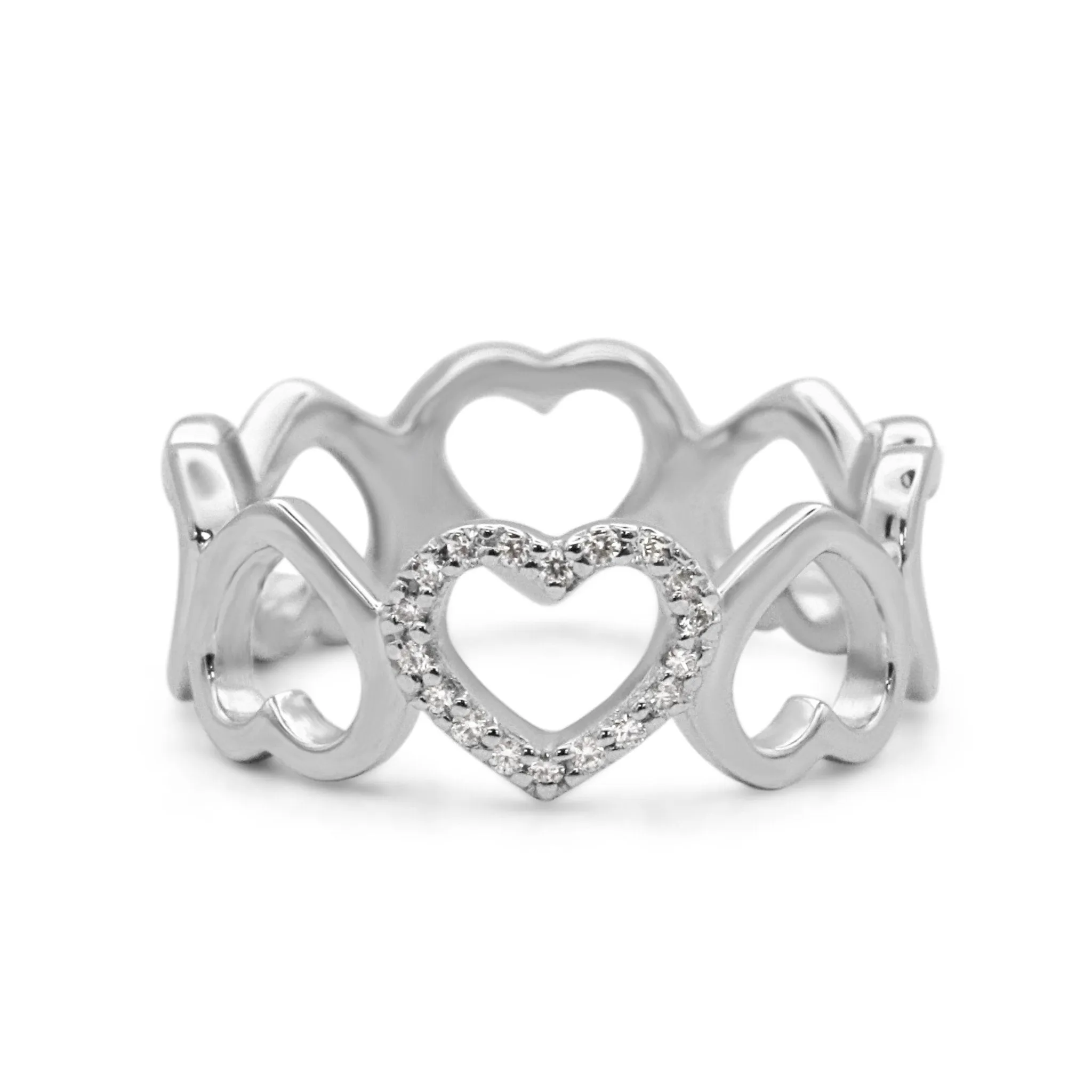 Tiffany & Co Diamond Open Loving Heart Ring - 18ct White Gold