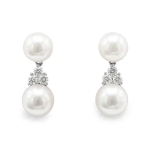 Tiffany Cultured Pearl And Diamond Drop Earrings - Platinum