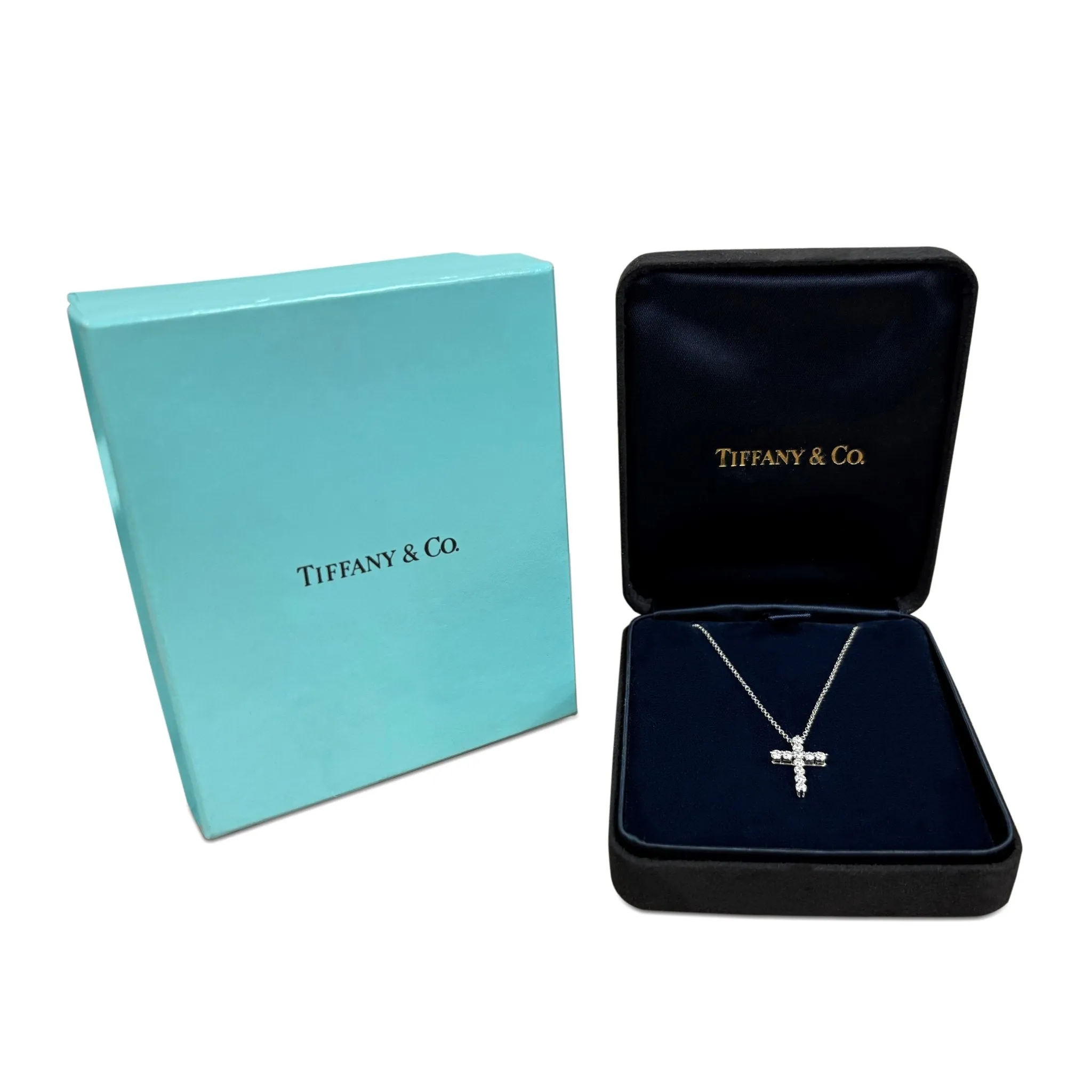 Tiffany Diamond Cross Pendant, Small, On 16" Necklace - Platinum