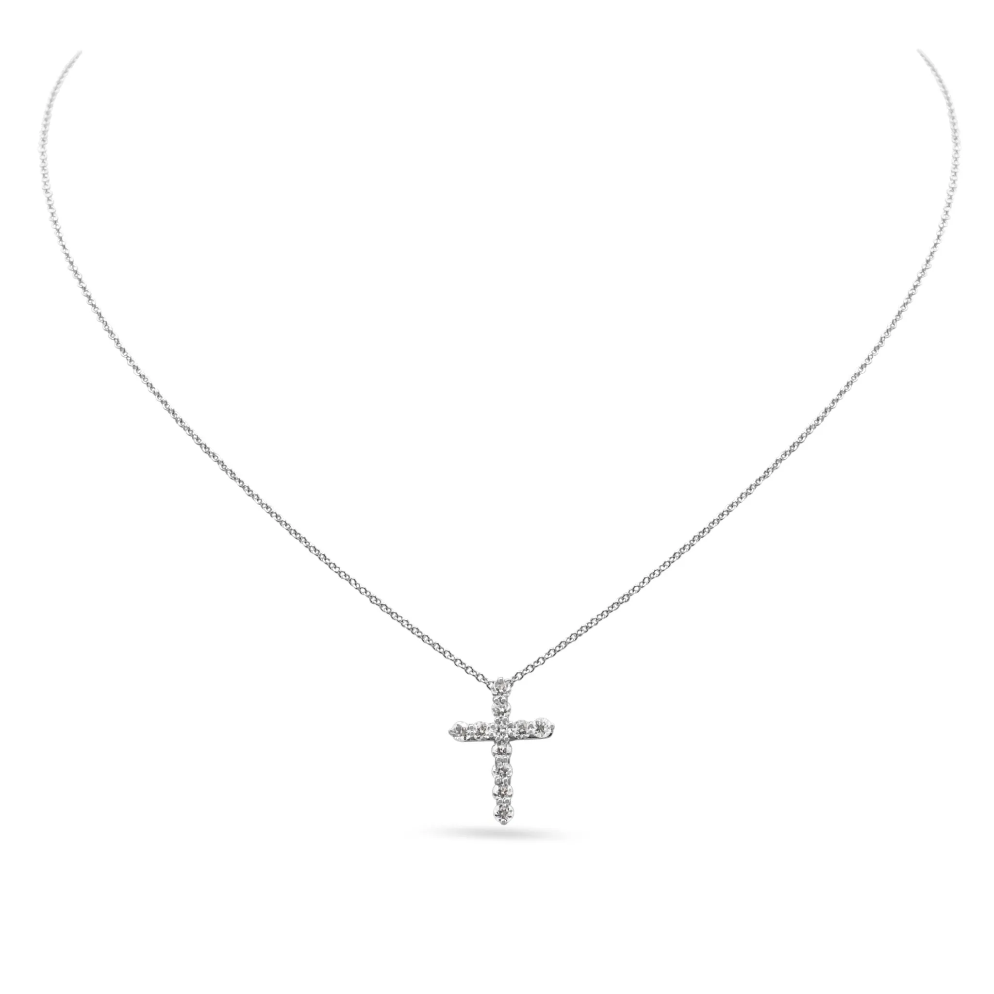 Tiffany Diamond Cross Pendant, Small, On 16" Necklace - Platinum