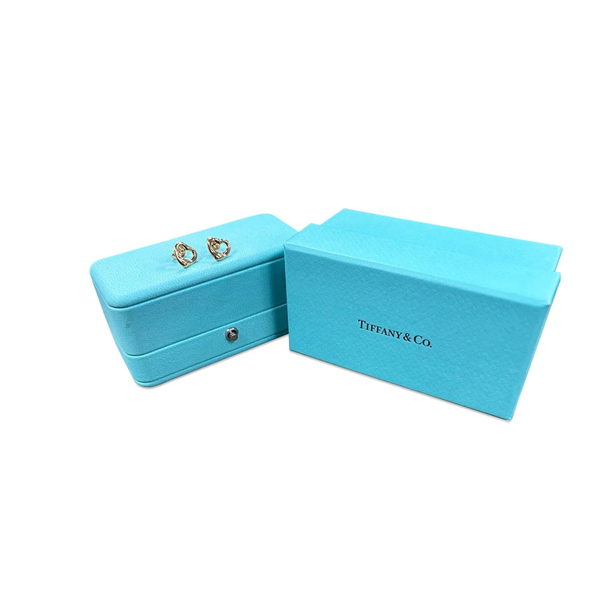 Tiffany Elsa Peretti Open Heart Stud Earrings 11mm - 18ct Yellow Gold