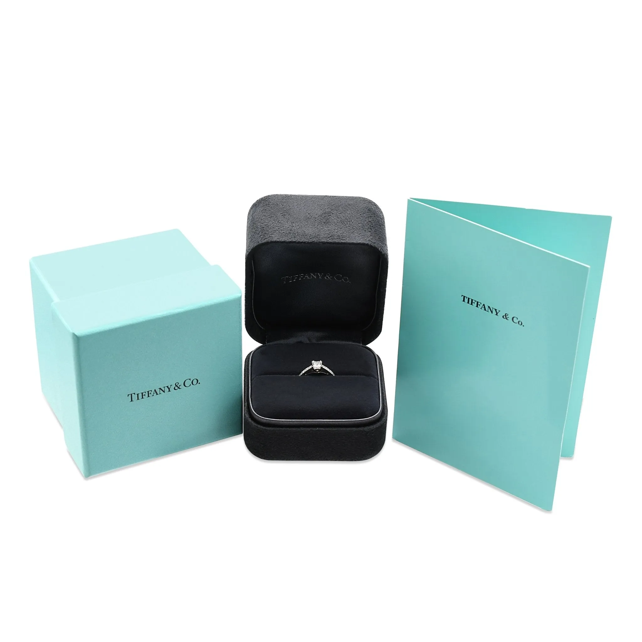 Tiffany Princess Cut Diamond Solitaire Ring, Diamond Shoulders