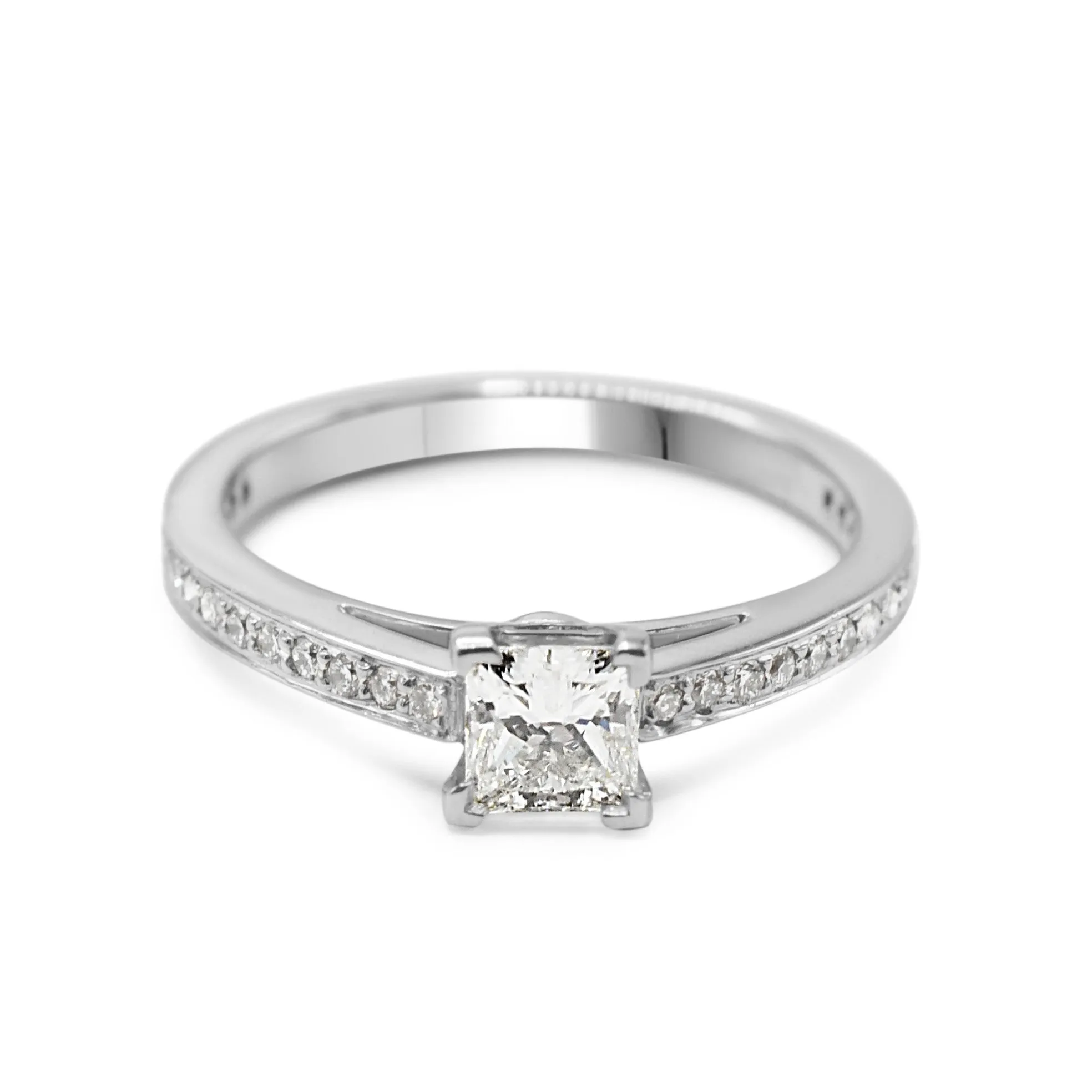 Tiffany Princess Cut Diamond Solitaire Ring, Diamond Shoulders