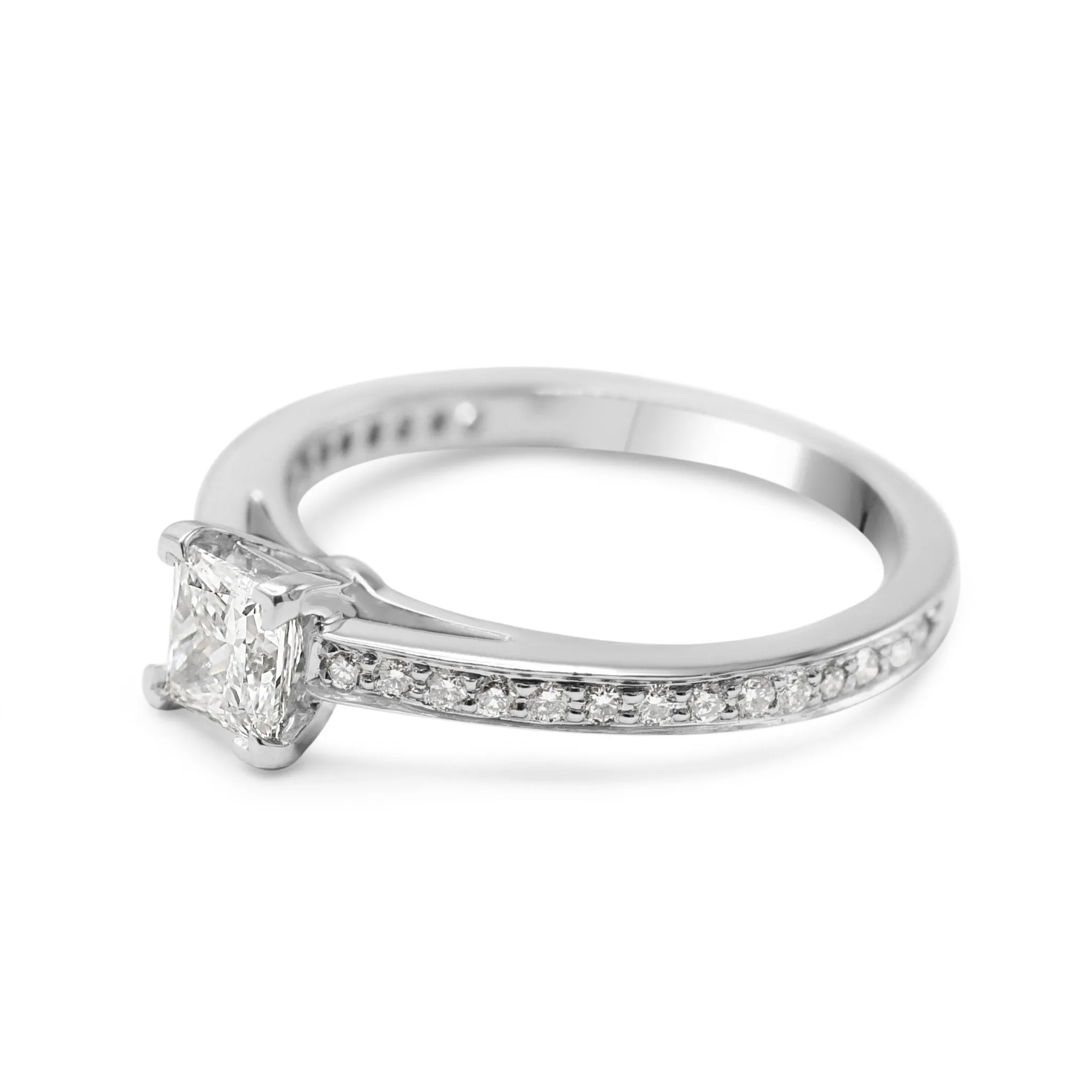 Tiffany Princess Cut Diamond Solitaire Ring, Diamond Shoulders