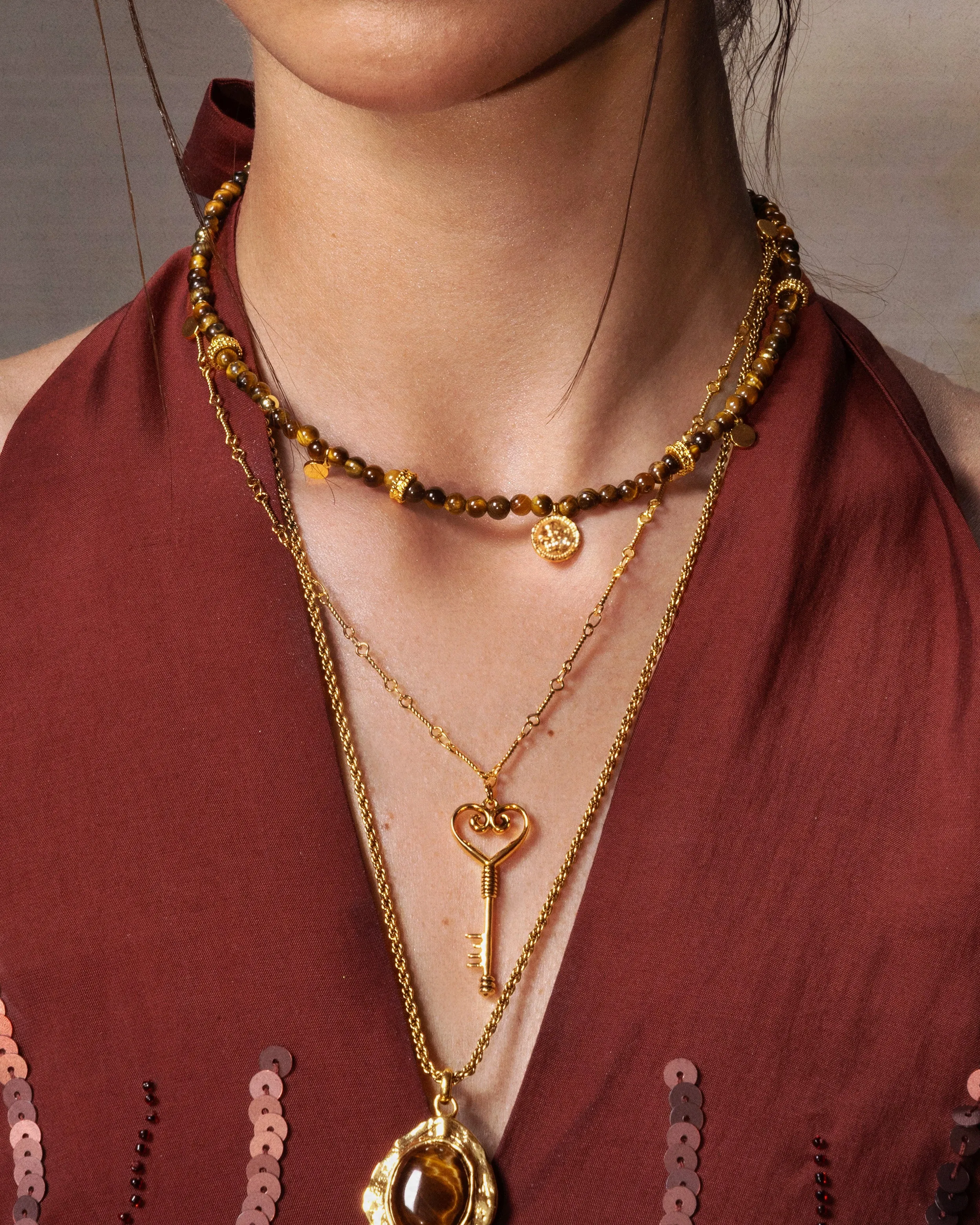 Tiger's Eye Petite Coin Necklace
