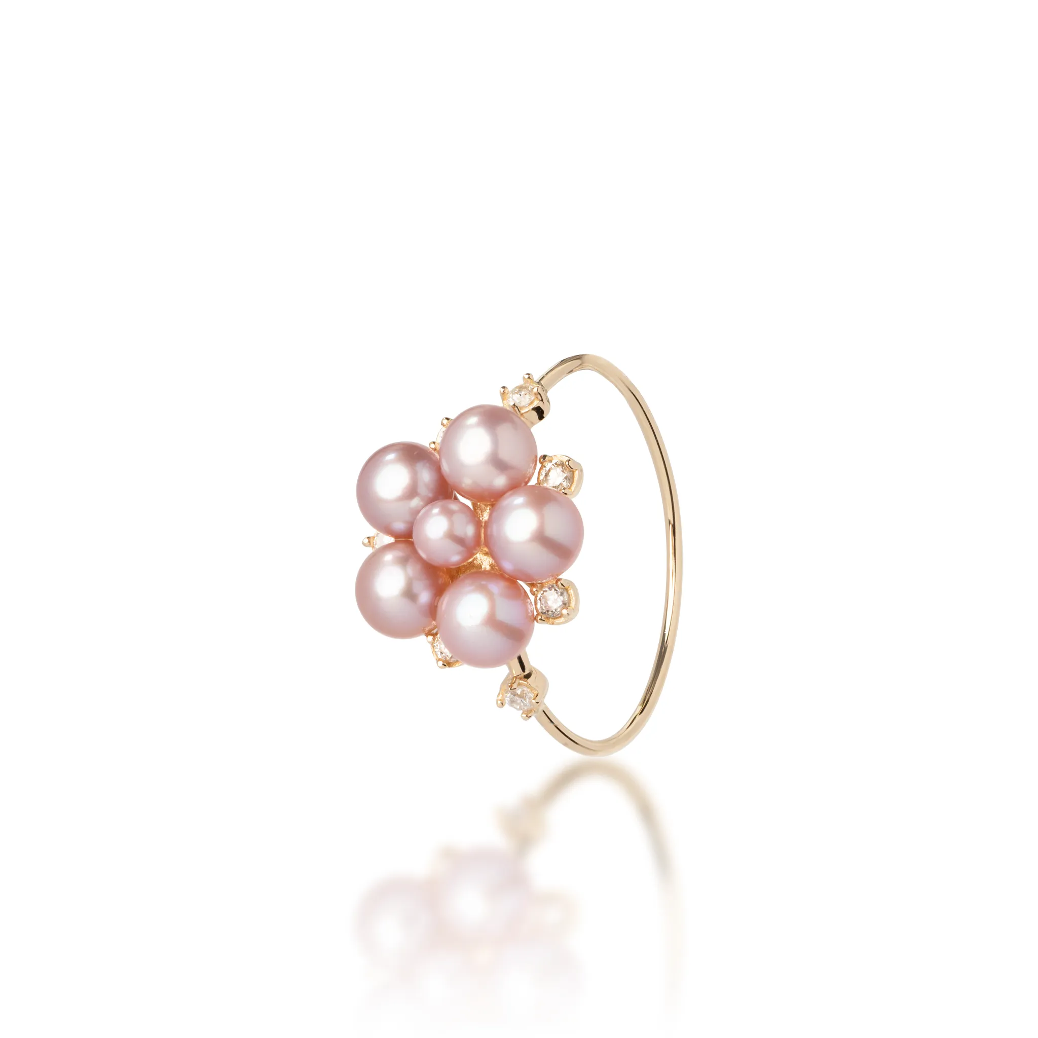 Tiny Bubbles Lavender Freshwater Pearl Ring in Gold with Diamonds