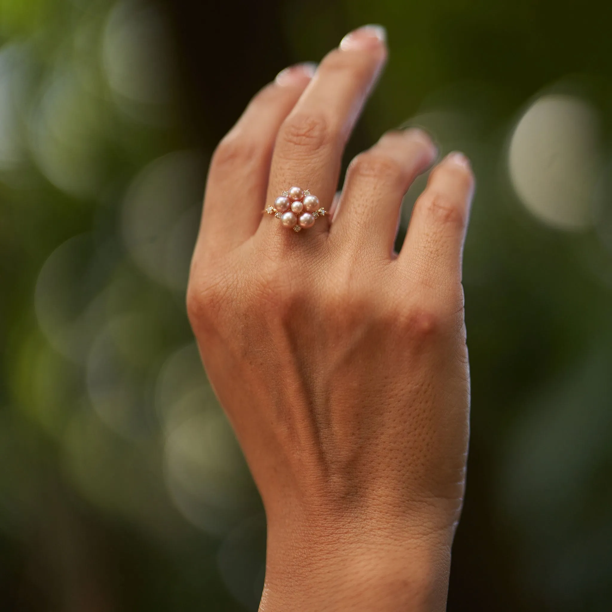 Tiny Bubbles Lavender Freshwater Pearl Ring in Gold with Diamonds
