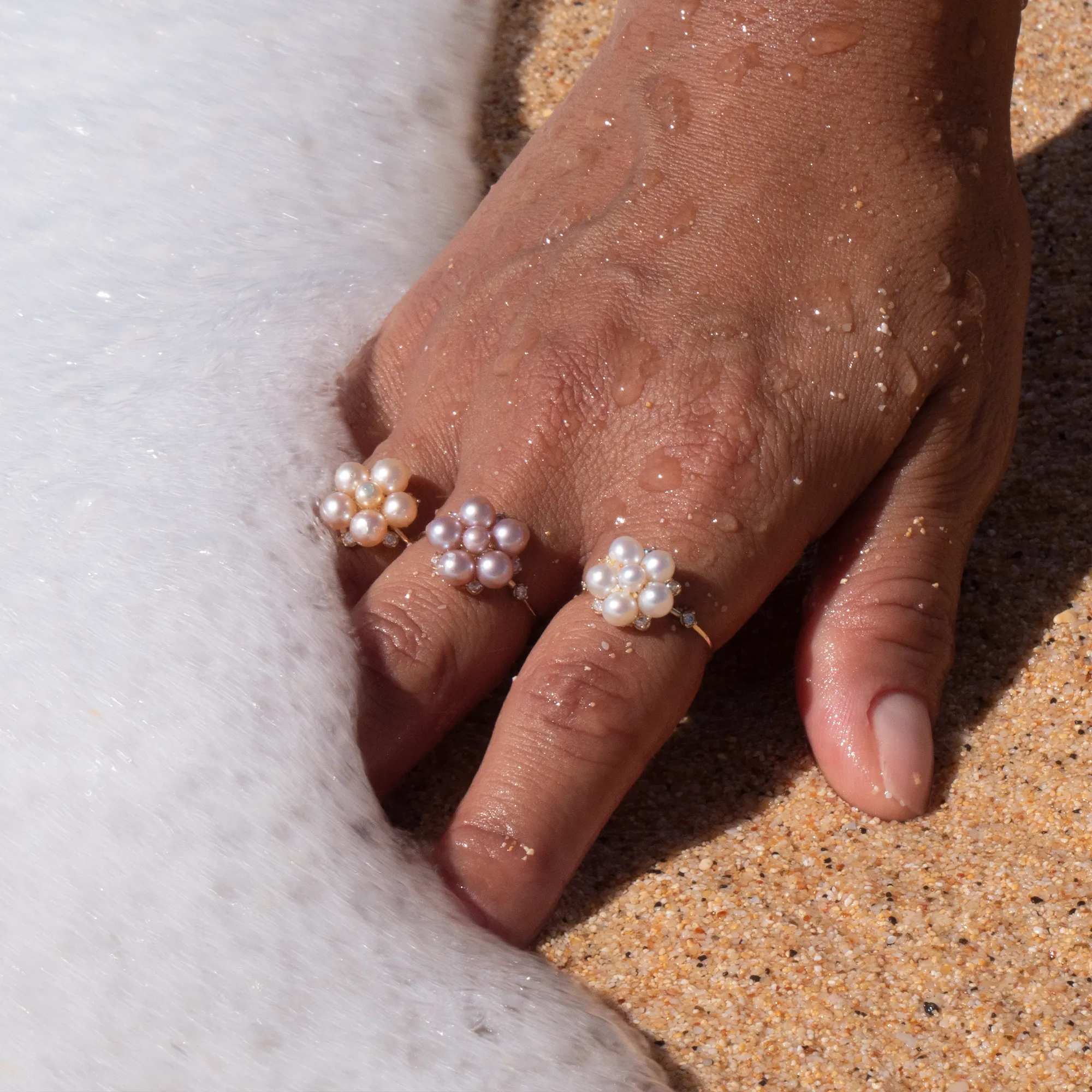 Tiny Bubbles Lavender Freshwater Pearl Ring in Gold with Diamonds
