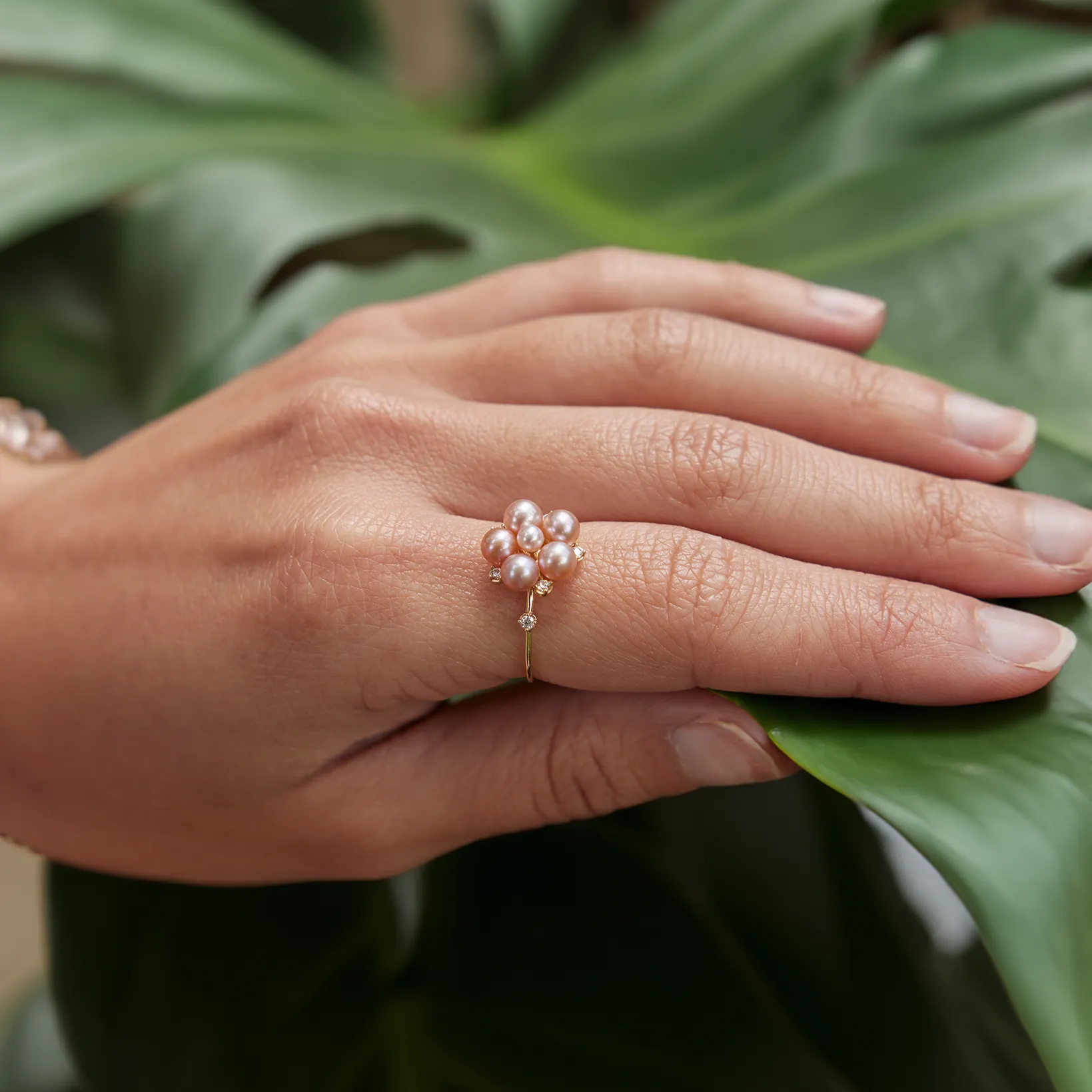 Tiny Bubbles Lavender Freshwater Pearl Ring in Gold with Diamonds