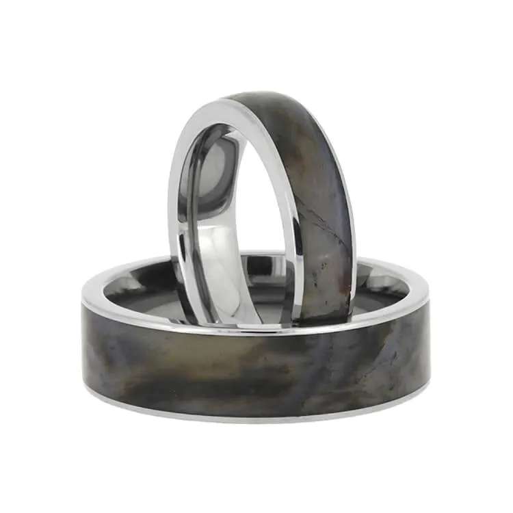 Titanium & Petrified Wood Ring Set
