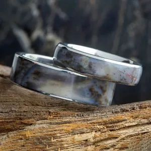 Titanium & Petrified Wood Ring Set