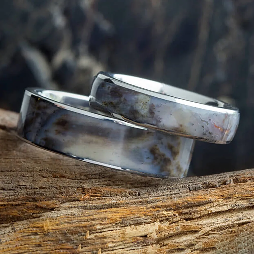 Titanium & Petrified Wood Ring Set