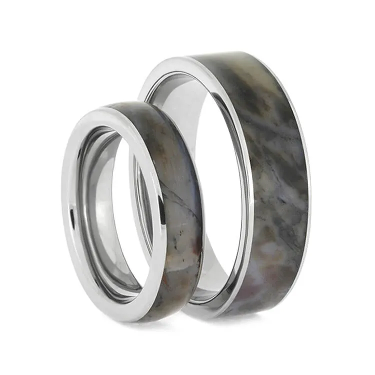 Titanium & Petrified Wood Ring Set