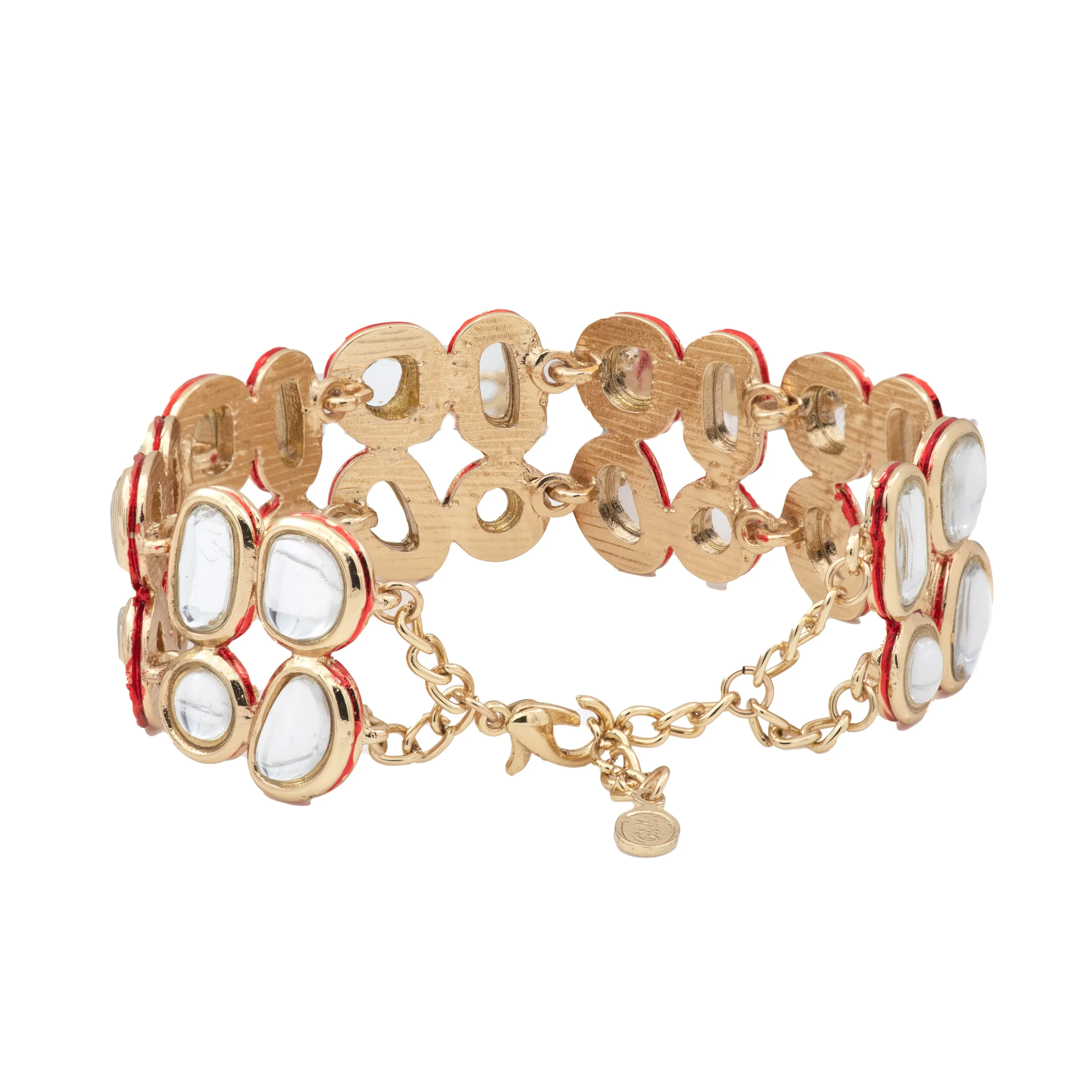 Traditional Gold Tone Kundan Double line Wrap bracelet (adjustable)
