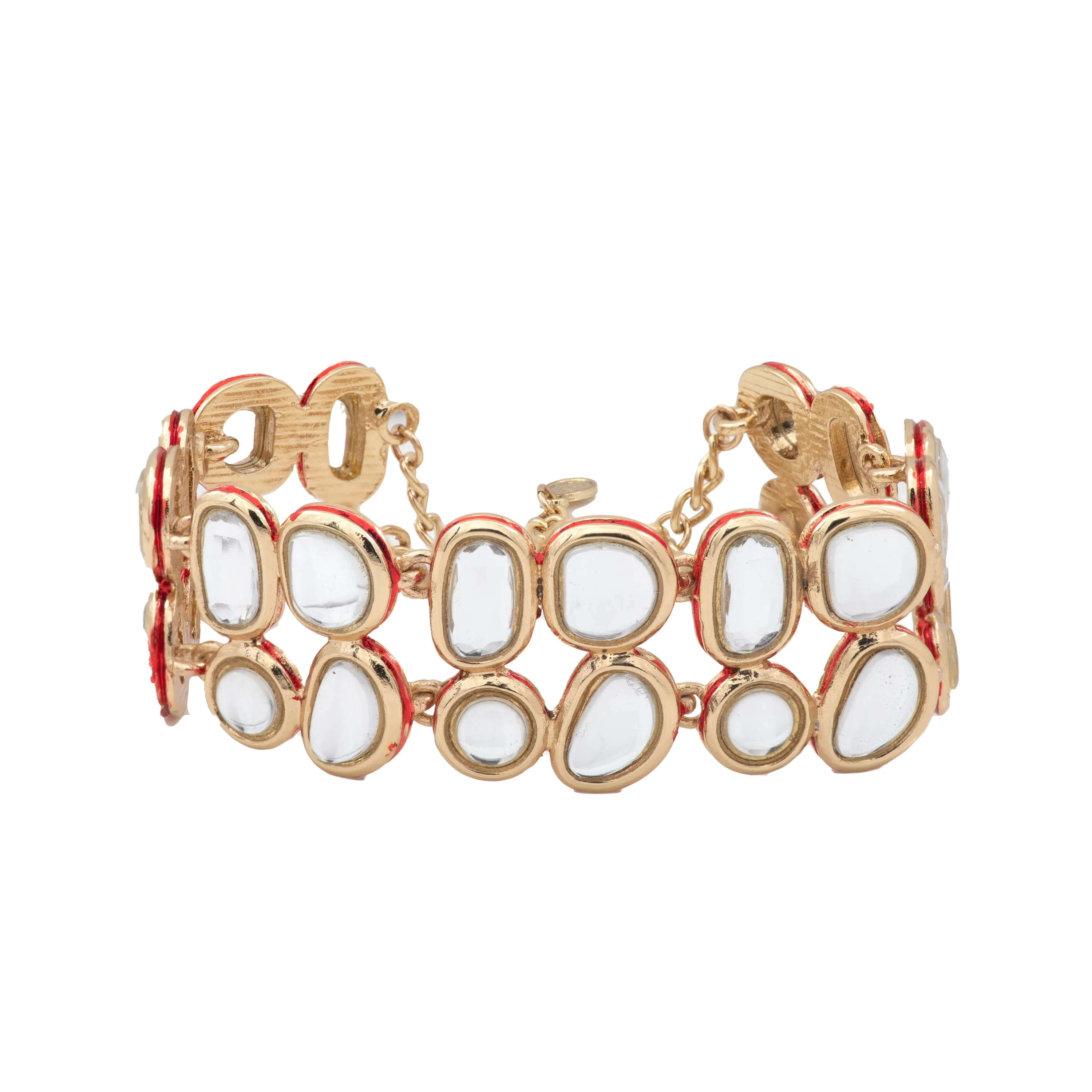 Traditional Gold Tone Kundan Double line Wrap bracelet (adjustable)