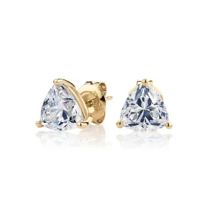 Trilliant stud earrings with 2.2 carats* of diamond simulants in 10 carat yellow gold