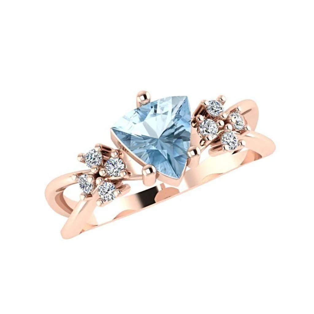 Trillion Blue Topaz and Diamond 18K Pink Gold