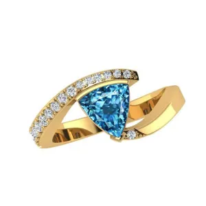 Trillion Cut Gemstone and Diamond Ring 14K Gold