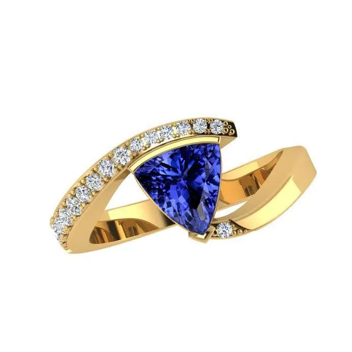 Trillion Cut Gemstone and Diamond Ring 14K Gold
