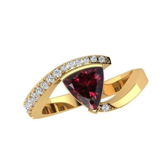 Trillion Cut Gemstone and Diamond Ring 14K Gold