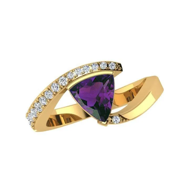 Trillion Cut Gemstone and Diamond Ring 14K Gold