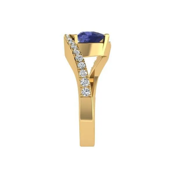 Trillion Cut Gemstone and Diamond Ring 14K Gold