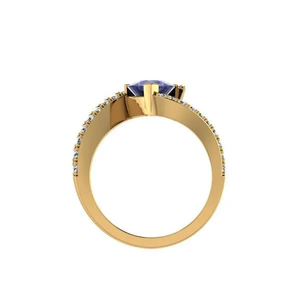 Trillion Cut Gemstone and Diamond Ring 14K Gold