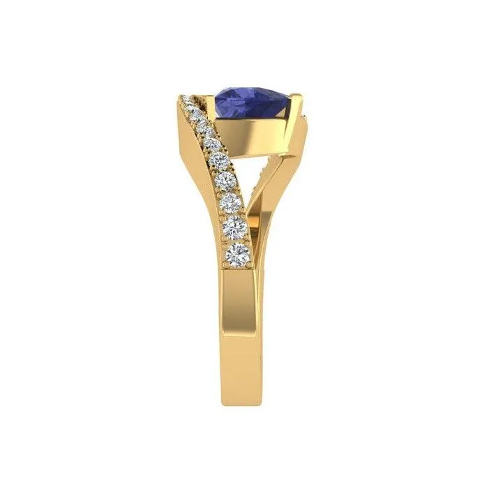 Trillion cut Tanzanite and Diamond Ring Yellow Gold