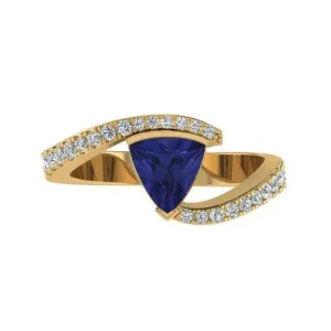 Trillion cut Tanzanite and Diamond Ring Yellow Gold