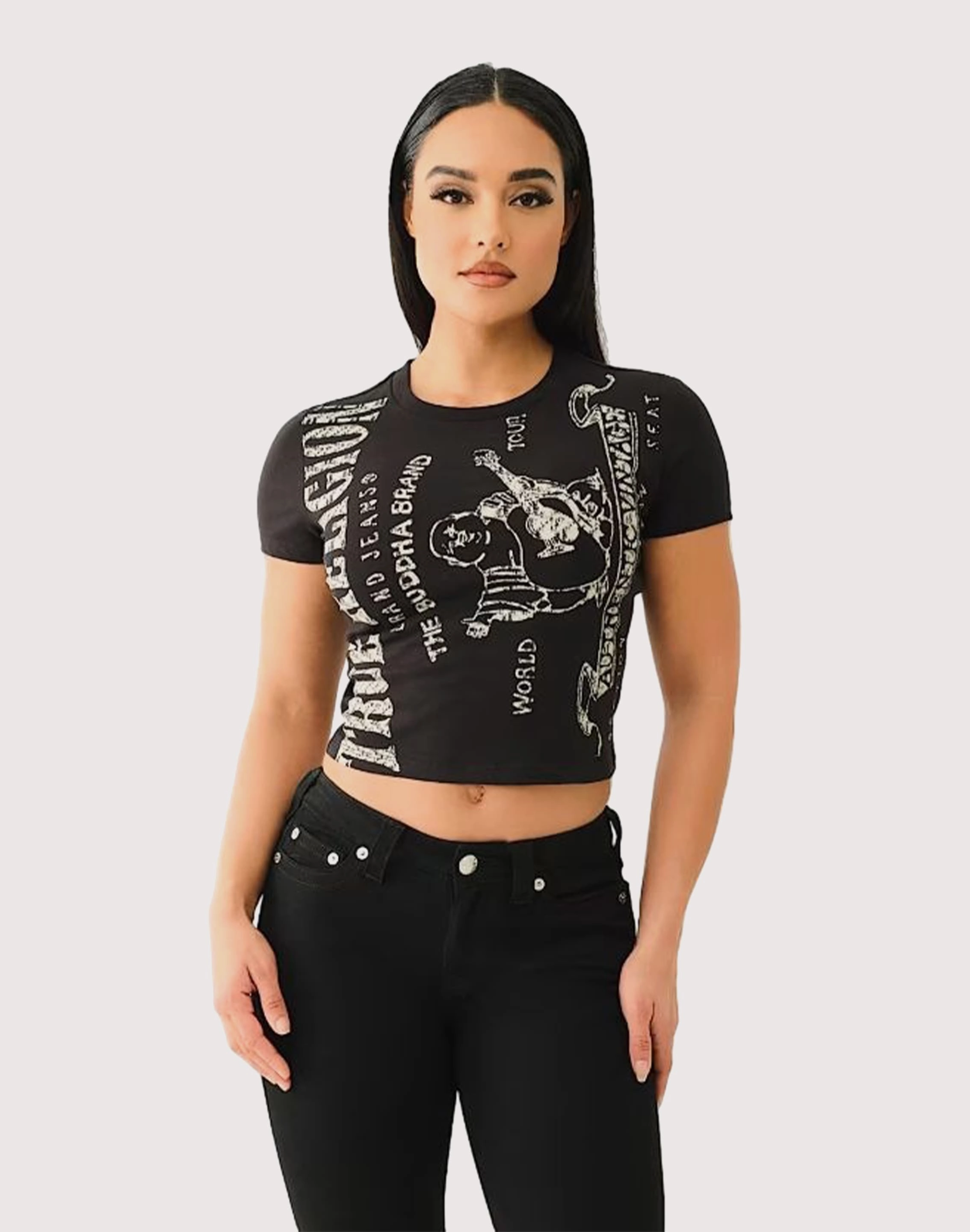 True Religion Heritage Logo Baby Tee Style statements Runway fashion
