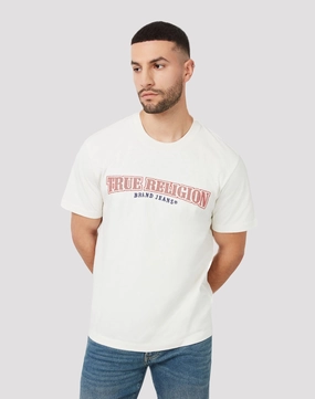 True Religion Multi Graphic White Tee Recycled fashion materials Minimalist fashion