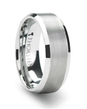 Tungsten ??Sheffield?? 8mm Brushed Center Flat Beveld Edge Wedding Band