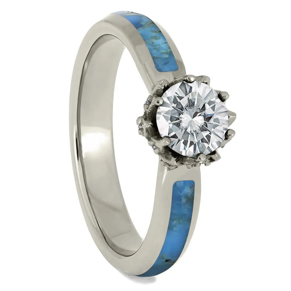 Turquoise Couples Rings with Lotus Prong Engagement Ring