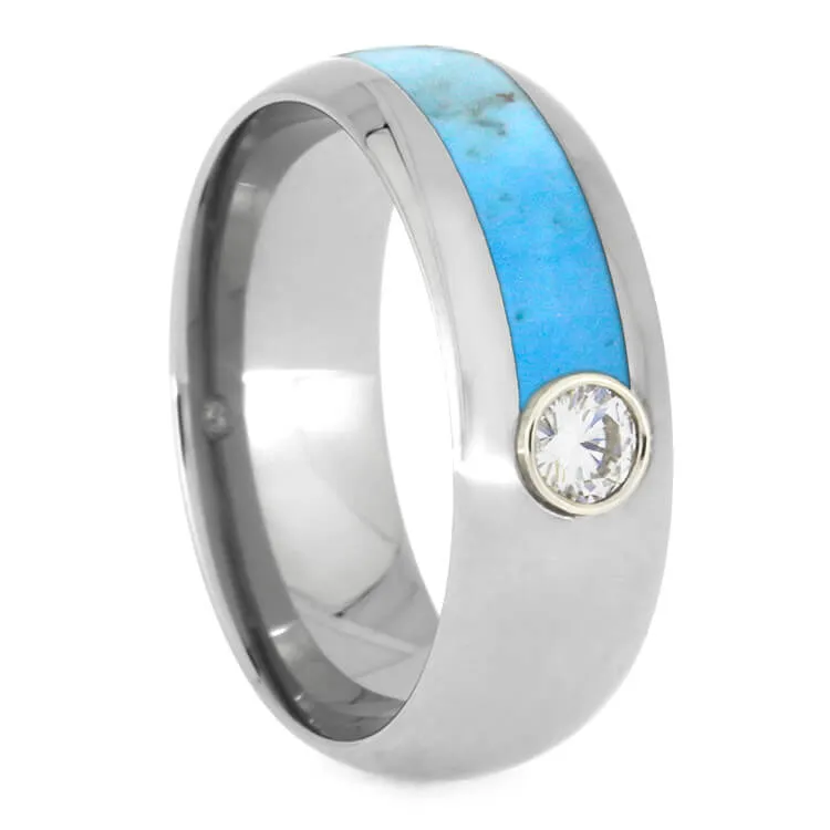 Turquoise Wedding Band Set with Moissanite in Titanium