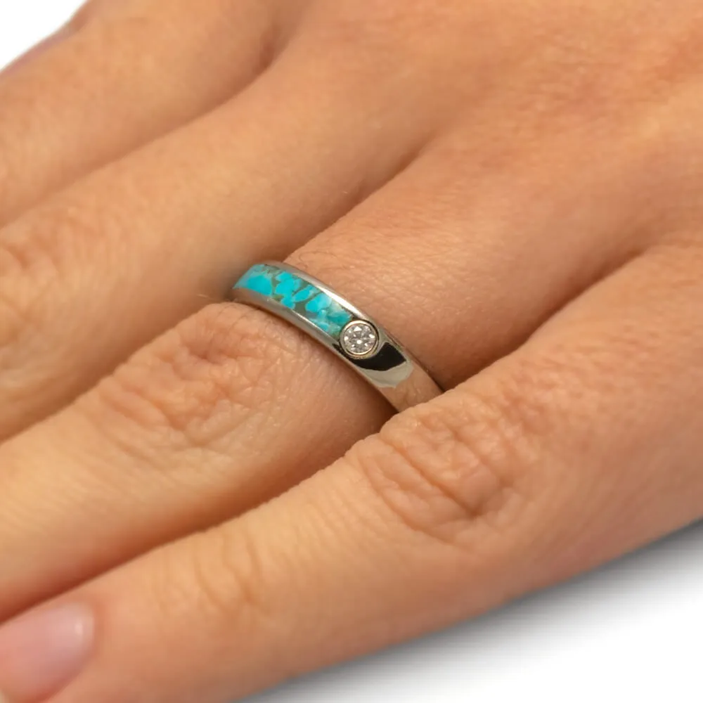 Turquoise Wedding Band Set with Moissanite in Titanium