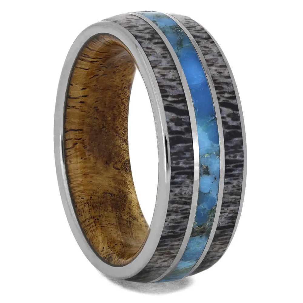 Turquoise Wedding Ring Set with Antler and Wood