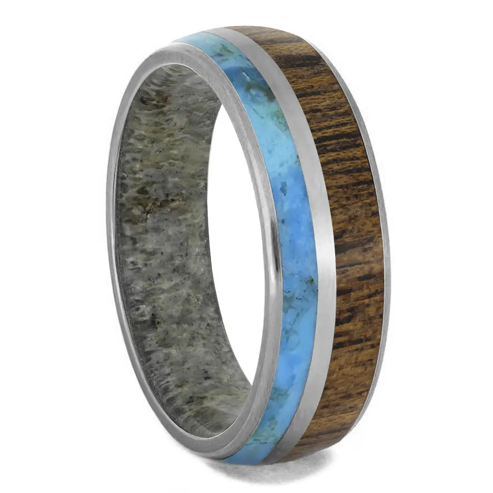 Turquoise Wedding Ring Set with Antler and Wood