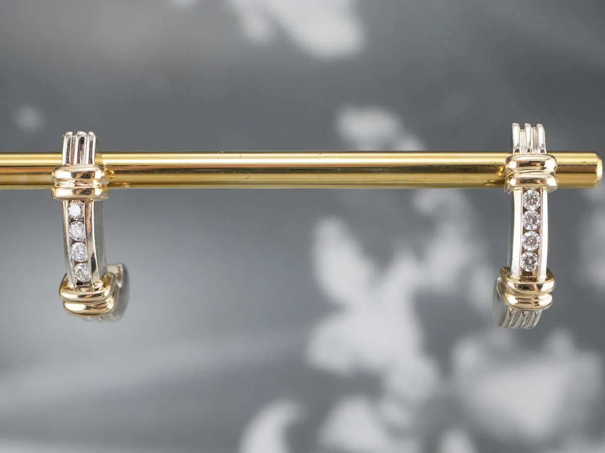 Two Tone Gold Diamond Drop Earrings
