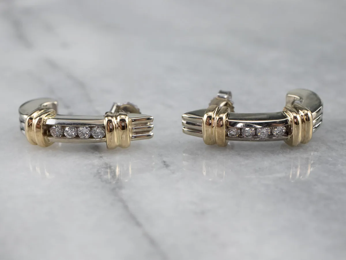 Two Tone Gold Diamond Drop Earrings