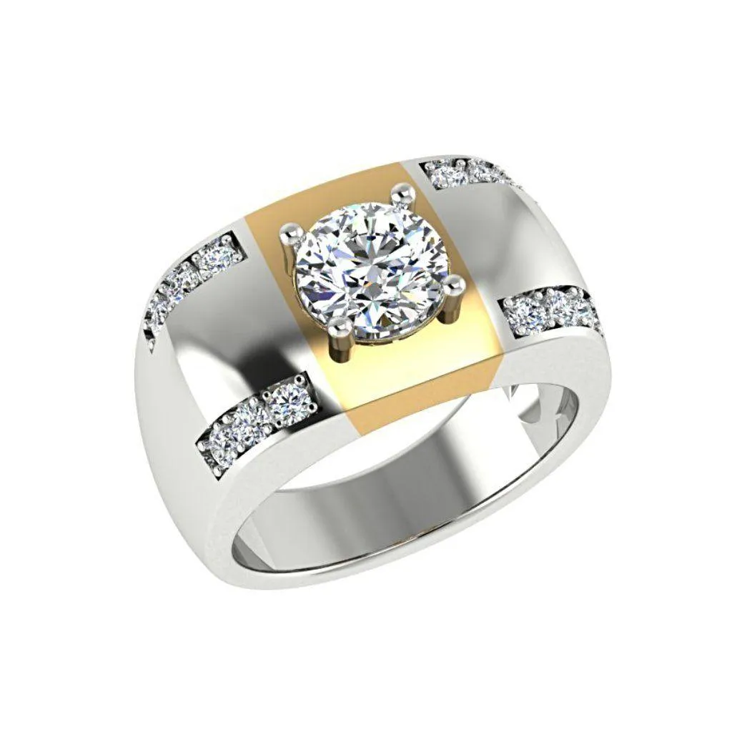 Two Tone Wide Diamond Ring 14K Yellow and White Gold