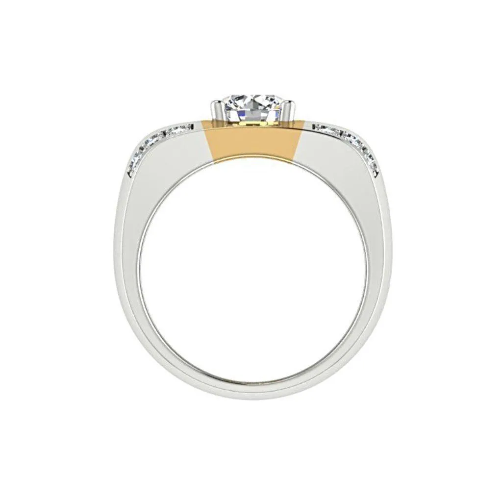 Two Tone Wide Diamond Ring 14K Yellow and White Gold