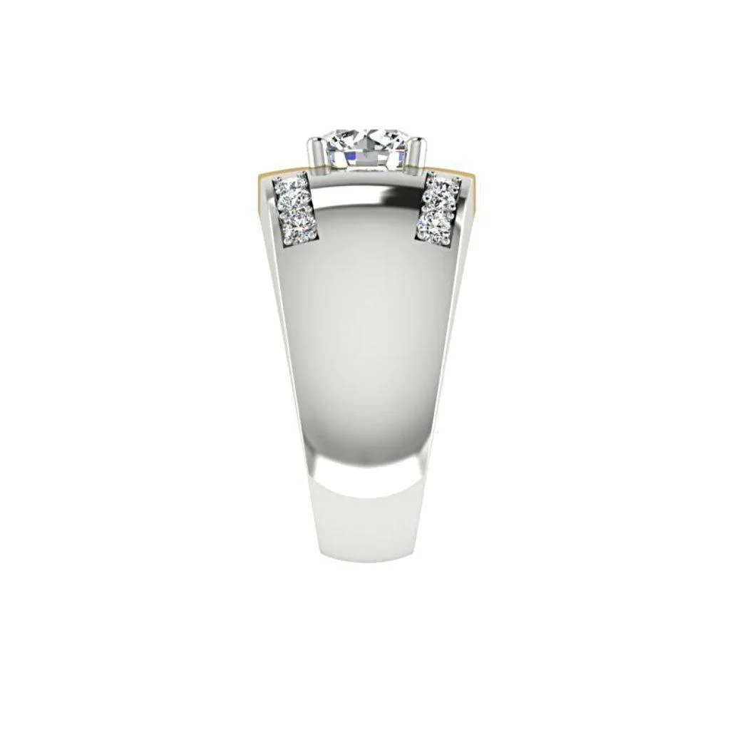 Two Tone Wide Diamond Ring 14K Yellow and White Gold