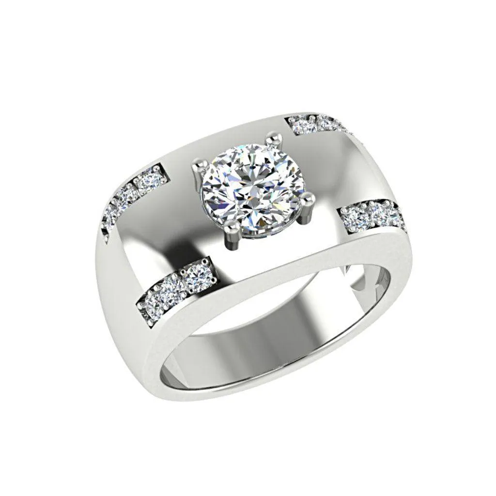 Two Tone Wide Diamond Ring 14K Yellow and White Gold