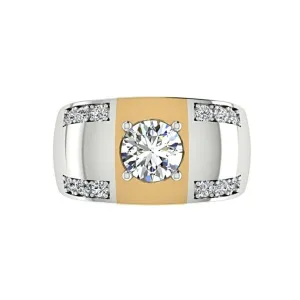 Two Tone Wide Diamond Ring 14K Yellow and White Gold