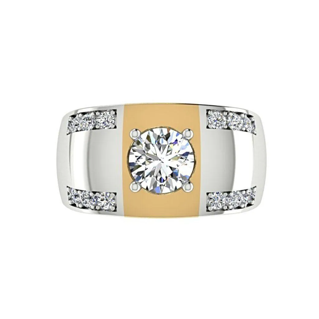Two Tone Wide Diamond Ring 14K Yellow and White Gold