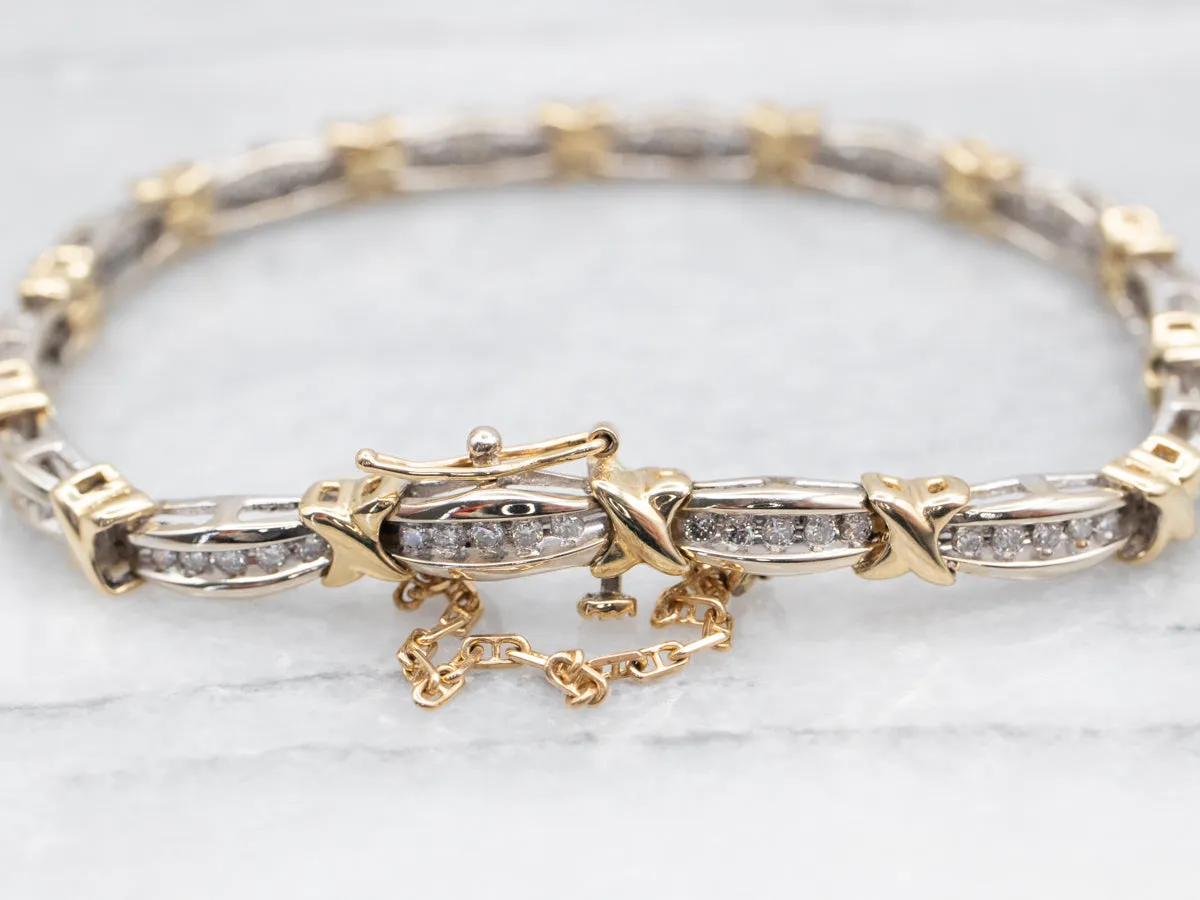 Two Tone X Link Diamond Bracelet
