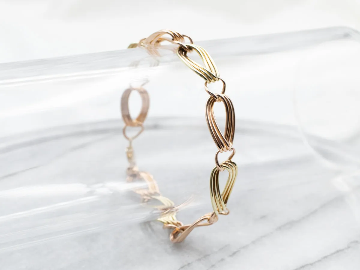 Two Toned Gold Fancy Curb Chain Bracelet