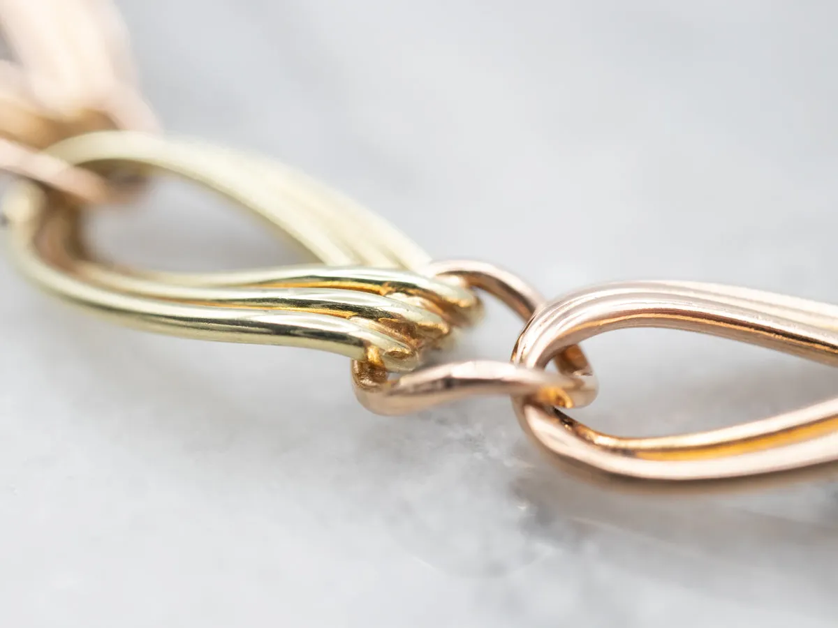 Two Toned Gold Fancy Curb Chain Bracelet