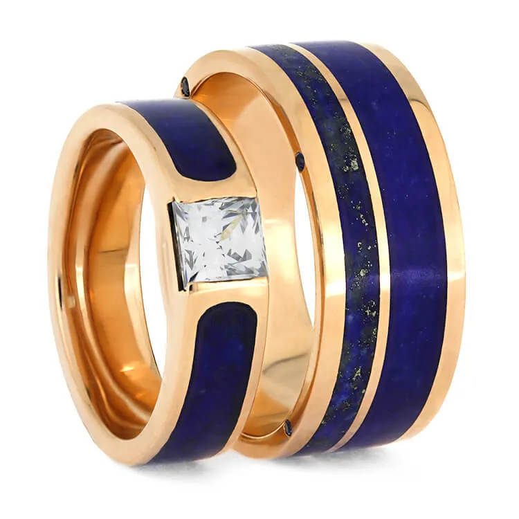 Unique Blue Couples Ring Set Featuring Lapis Lazuli