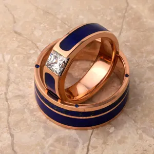 Unique Blue Couples Ring Set Featuring Lapis Lazuli